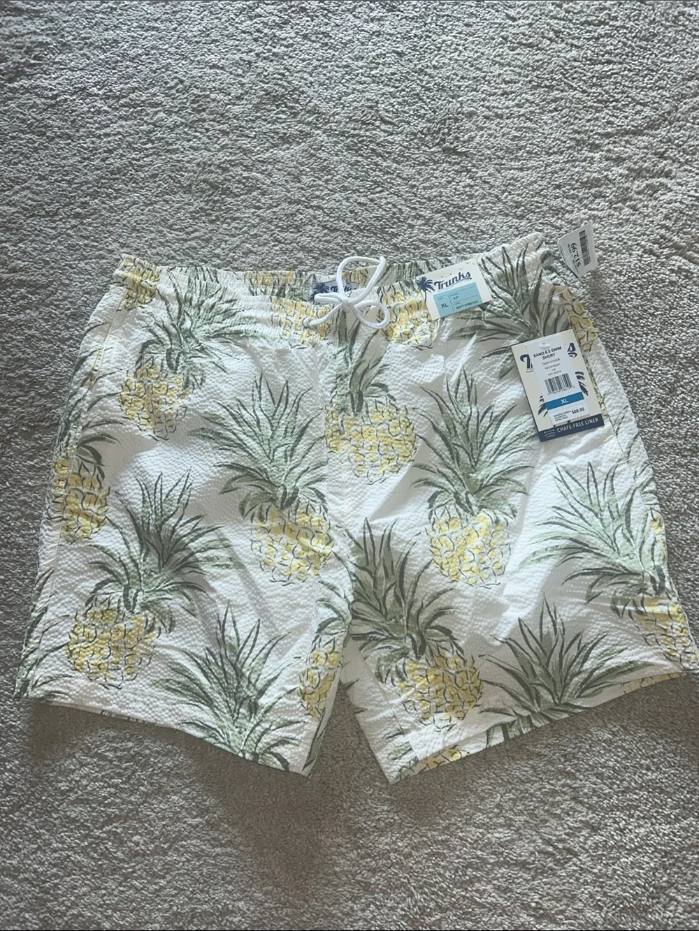 Men's Pineapple Print Swim Trunks - White & Yellow